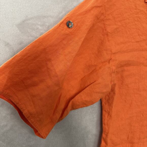 Boxy Linen Popover Shirt Collared Orange Fall Artsy USA Vtg Women’s Medium - Picture 4 of 11